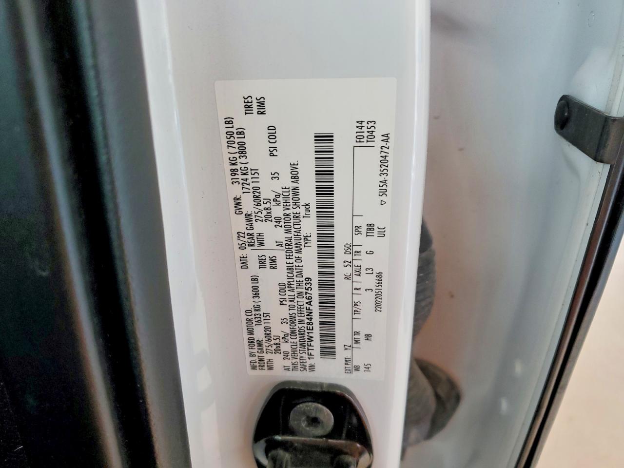 2022 Ford F150 VIN 1FTFW1E84NFA67539 photo 12