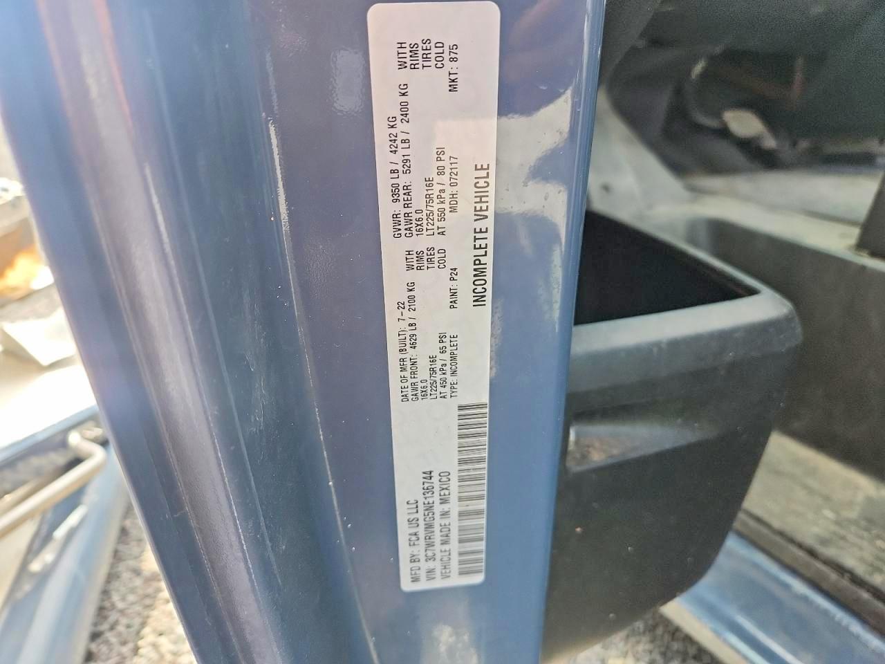 2022 Ram Promaster VIN 3C7WRVMG5NE136744 photo 10