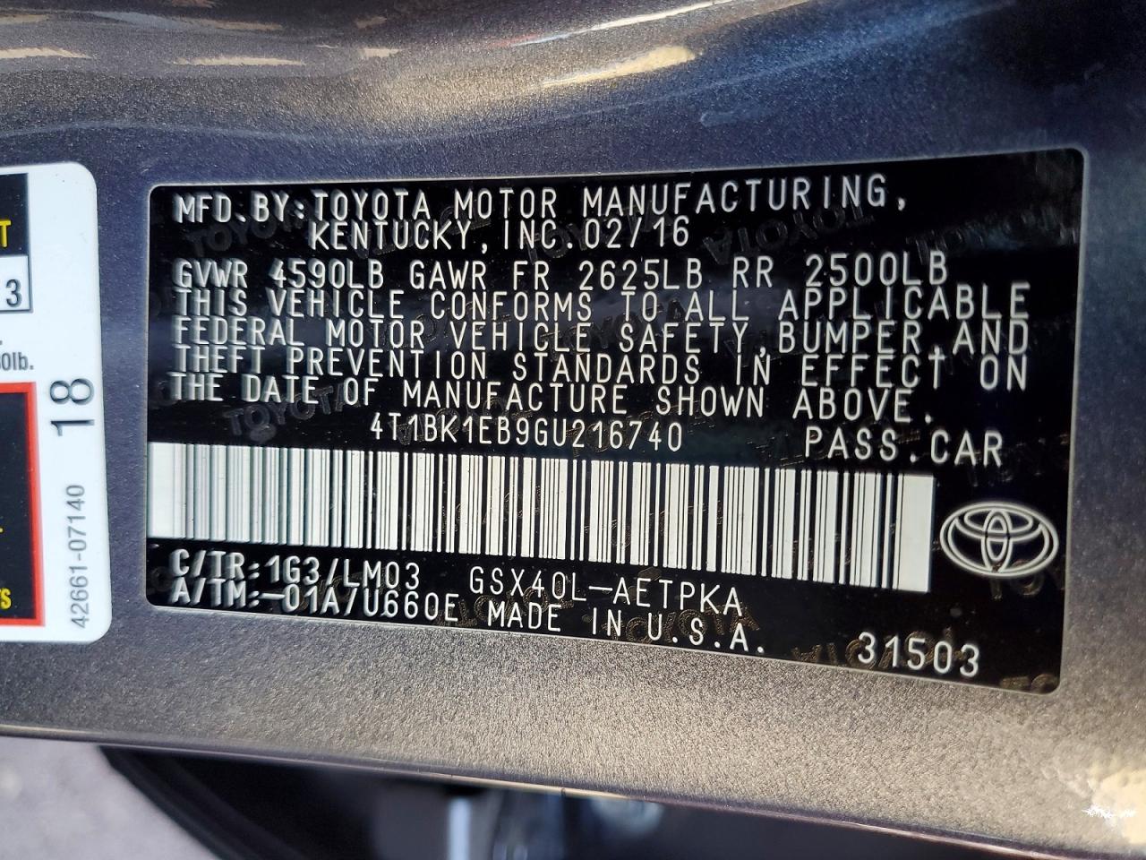 2016 Toyota Avalon VIN 4T1BK1EB9GU216740 photo 12