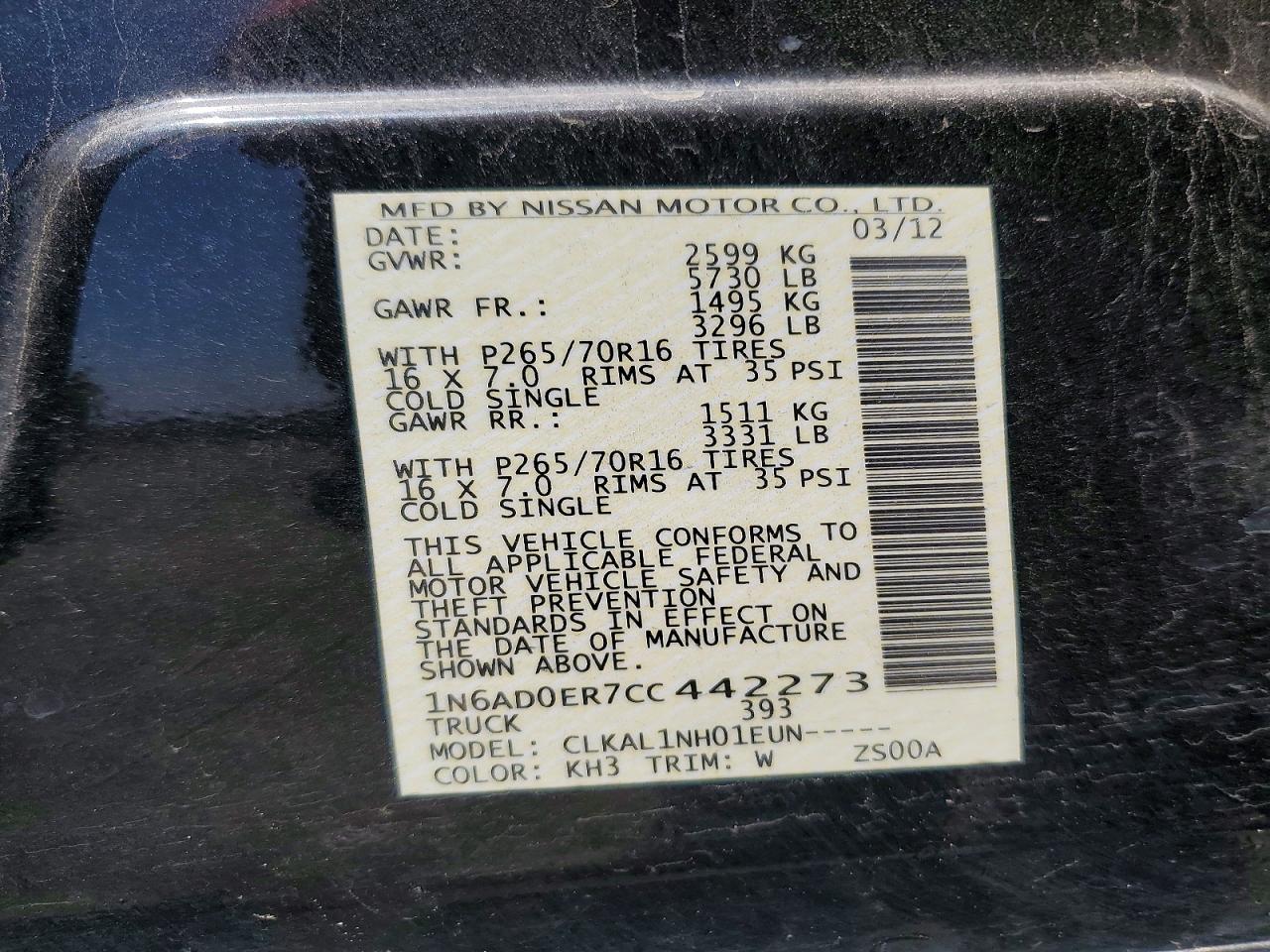 2012 Nissan Frontier VIN 1N6AD0ER7CC442273 photo 12