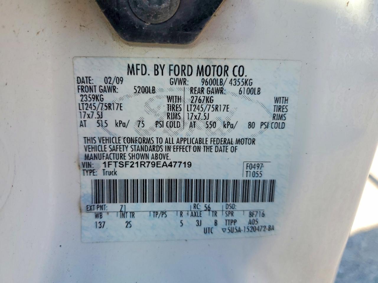 2009 Ford F250 VIN 1FTSF21R79EA47719 photo 12