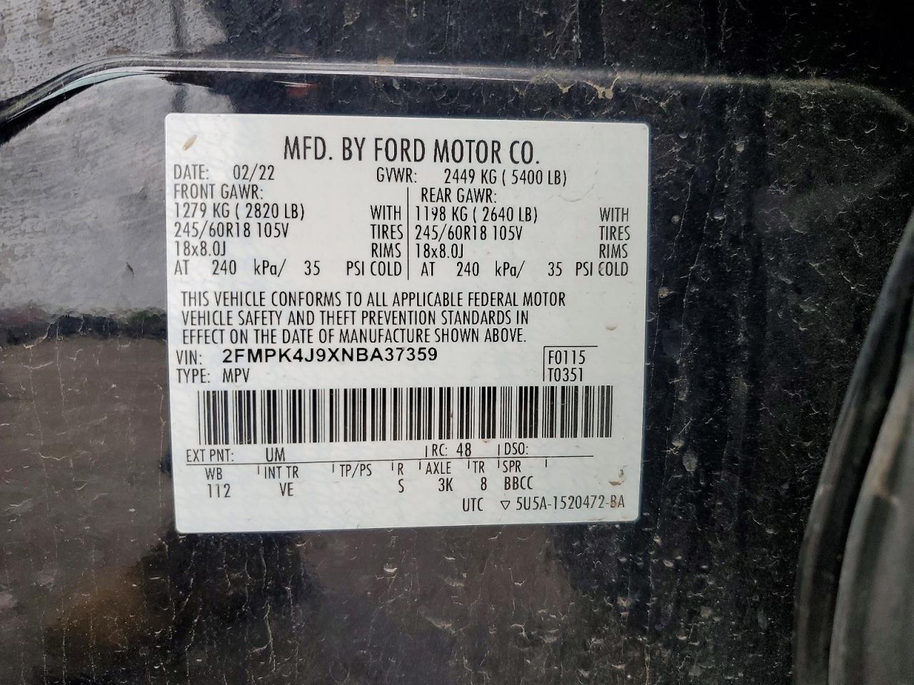2022 Ford Edge VIN 2FMPK4J9XNBA37359 photo 12