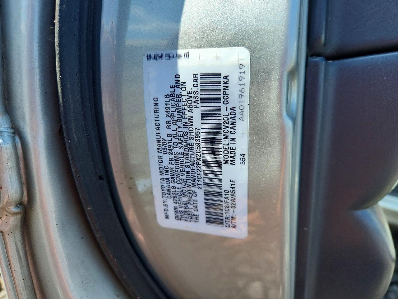2002 Toyota Camry sola VIN 2T1CF22PX2C593957 photo 12