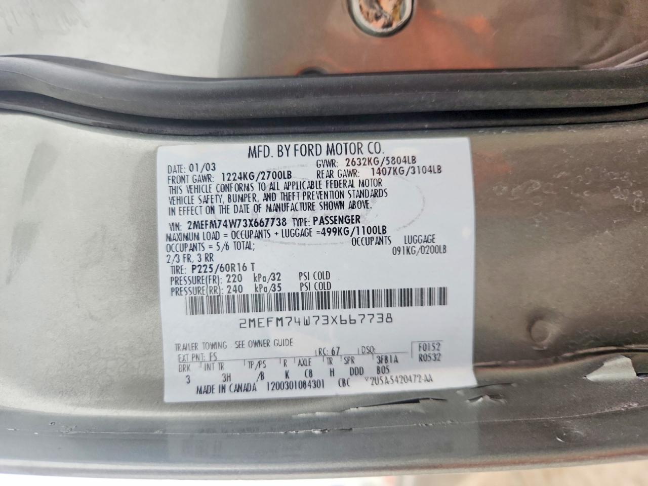 2003 Mercury Grmarquis VIN 2MEFM74W73X667738 photo 12