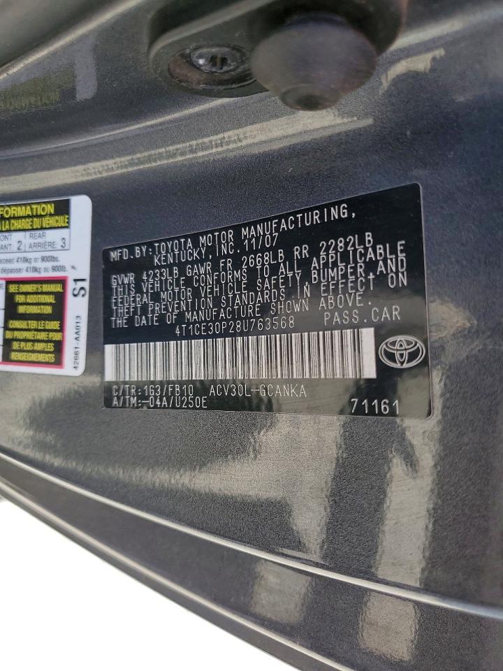 2008 Toyota Camry sola VIN 4T1CE30P28U763568 photo 12