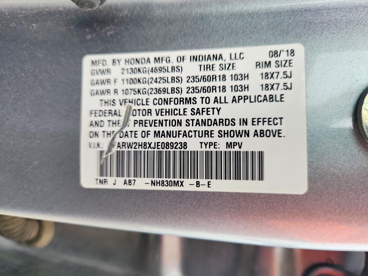 2018 Honda Crv VIN 7FARW2H8XJE089238 photo 12