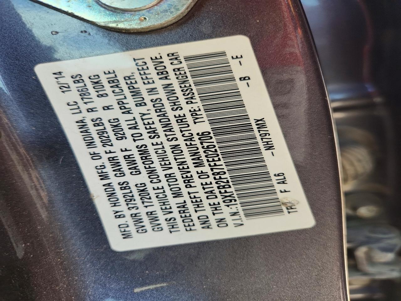 2015 Civic VIN 19XFB2F87FE026706 photo 12
