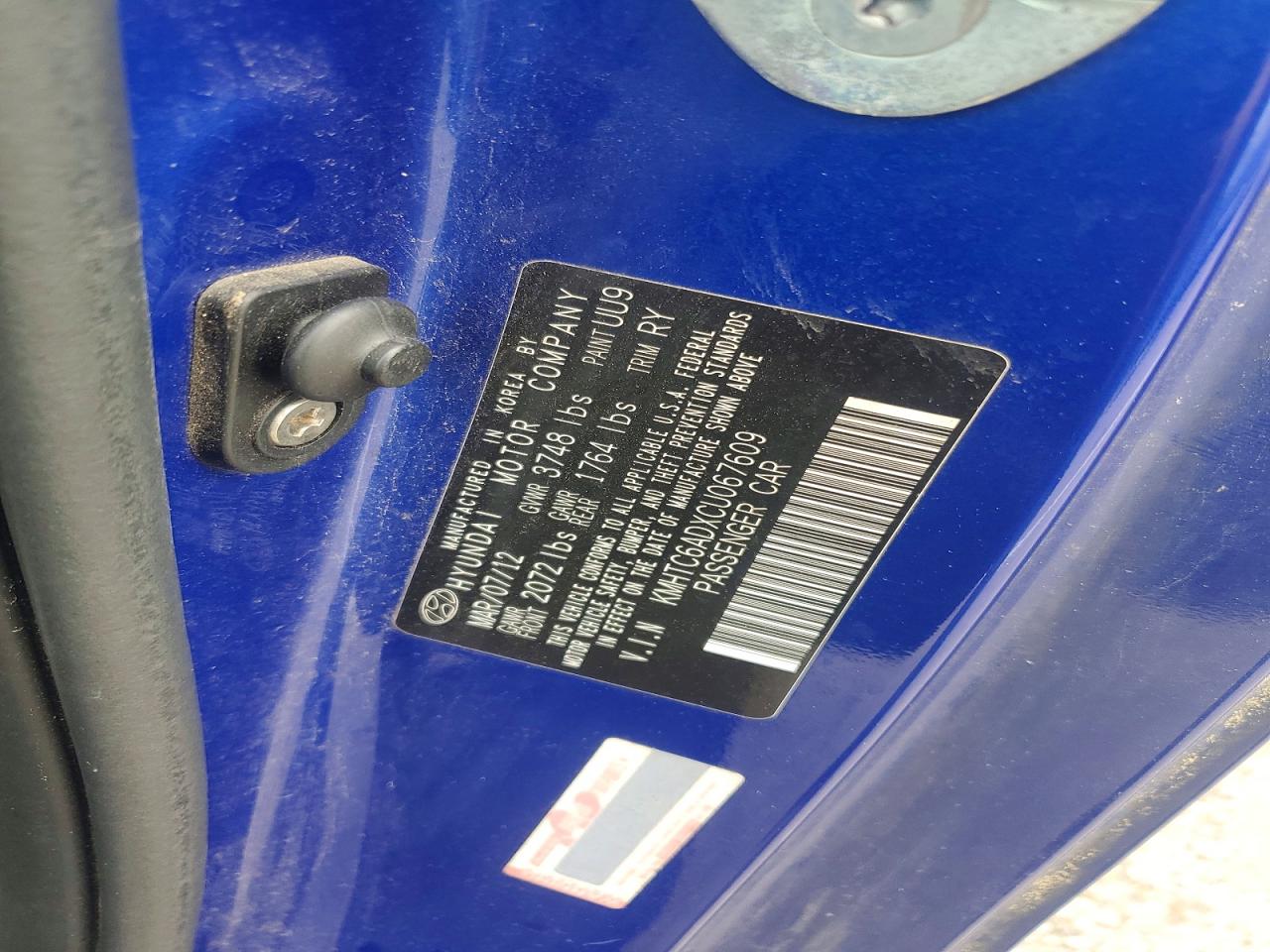 2012 HYUNDAI Veloster VIN KMHTC6ADXCU067609 photo 12