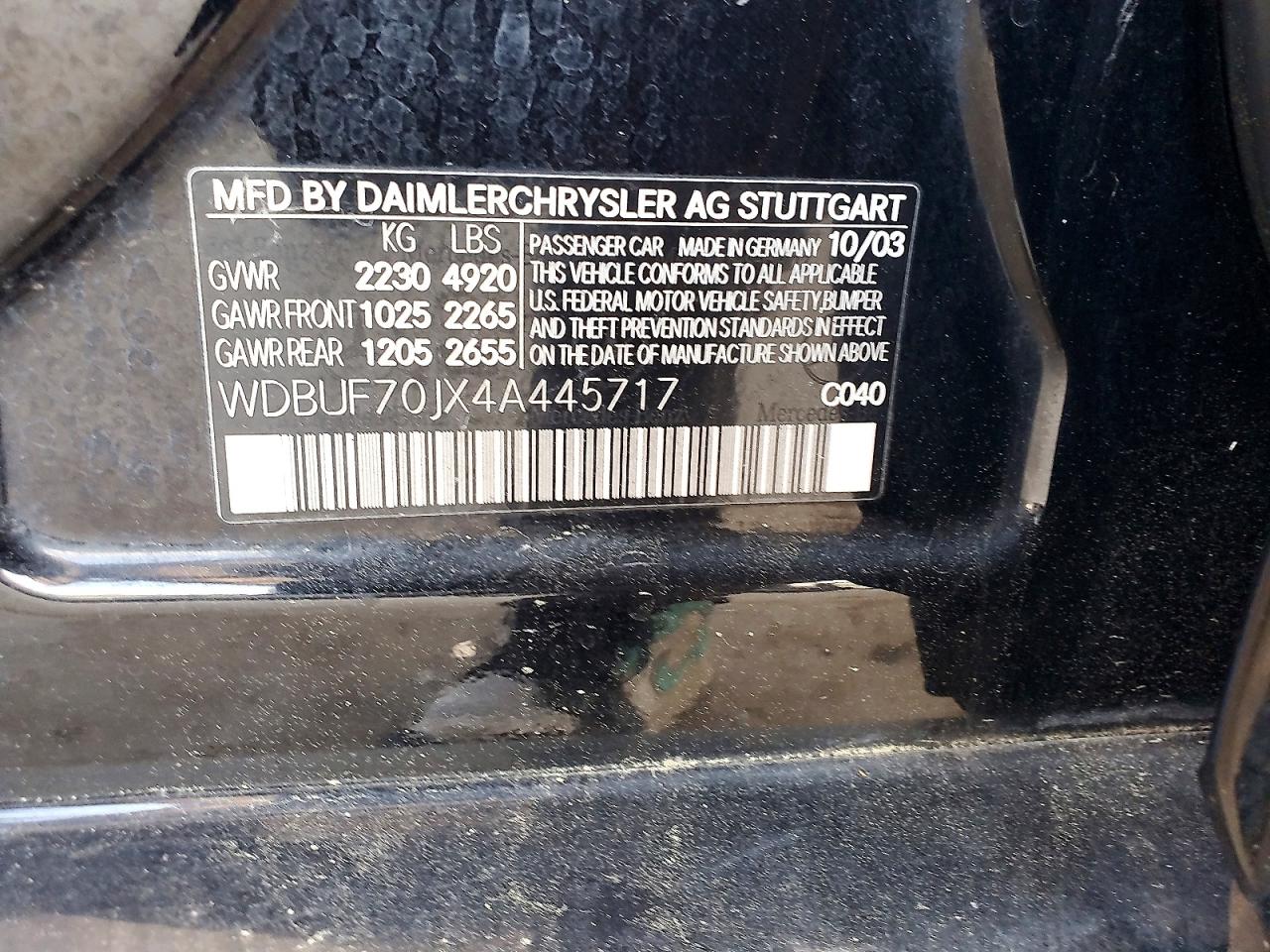 2004 Mercedes-Benz E-class VIN WDBUF70JX4A445717 photo 12