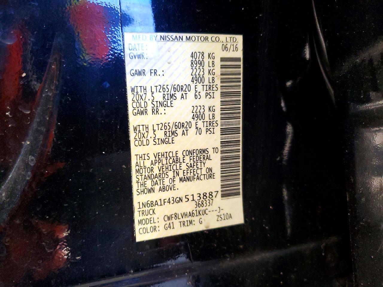 2016 Nissan TITAN VIN 1N6BA1F43GN513887 photo 12