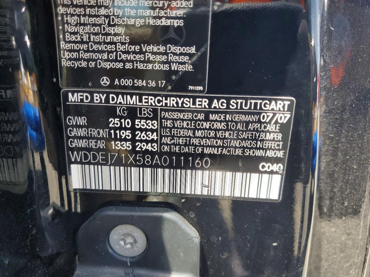 2008 MERCEDES-BENZ Cl 550 VIN WDDEJ71X58A011160 photo 12
