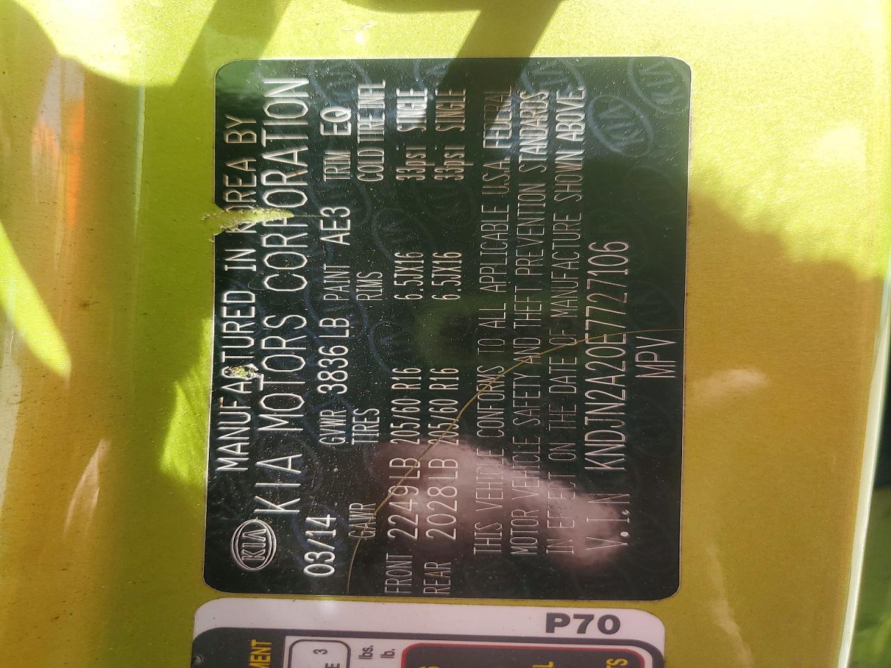 2014 KIA Soul VIN KNDJN2A20E7727106 photo 12