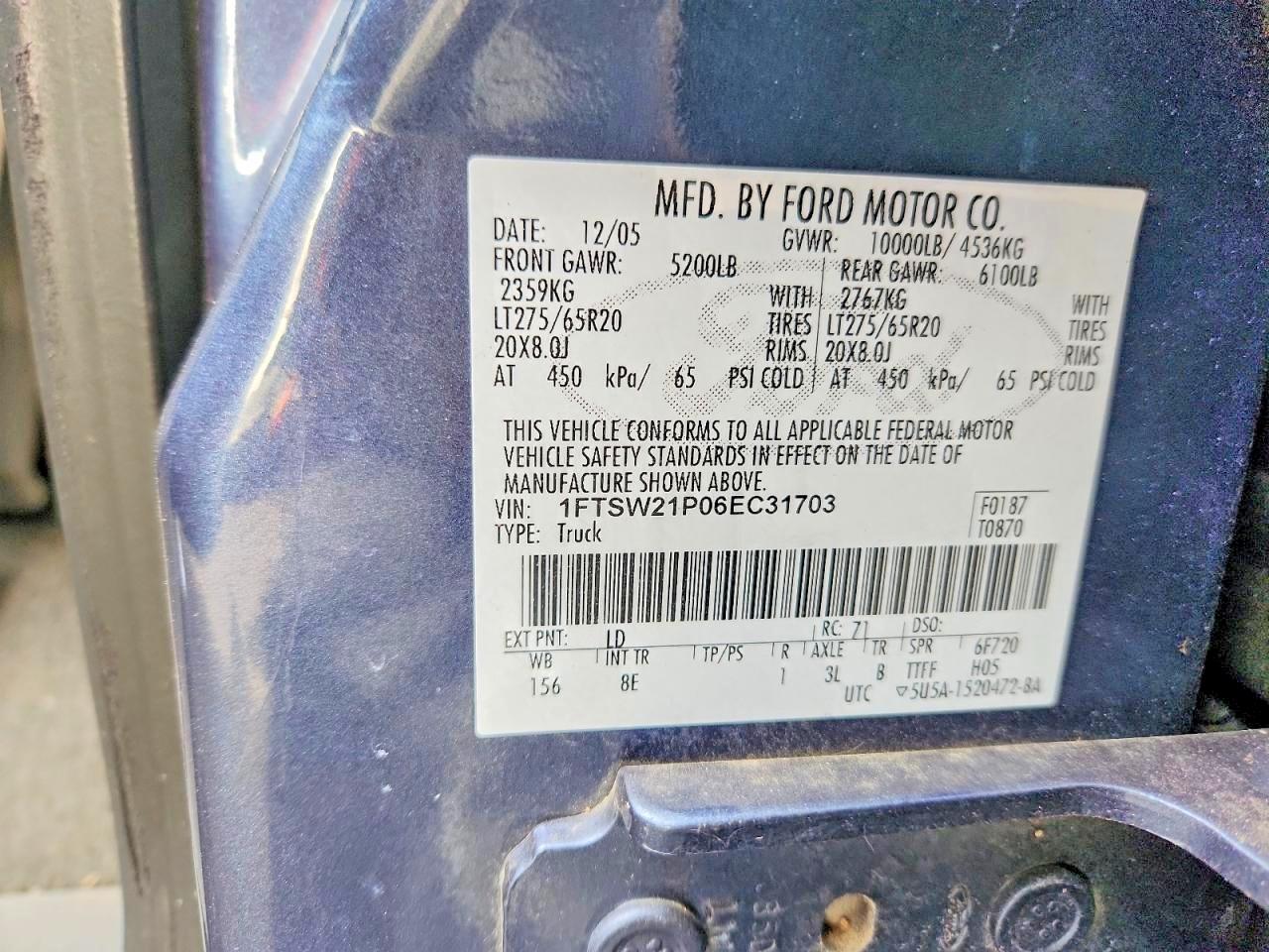 2006 Ford F250 VIN 1FTSW21P06EC31703 photo 12