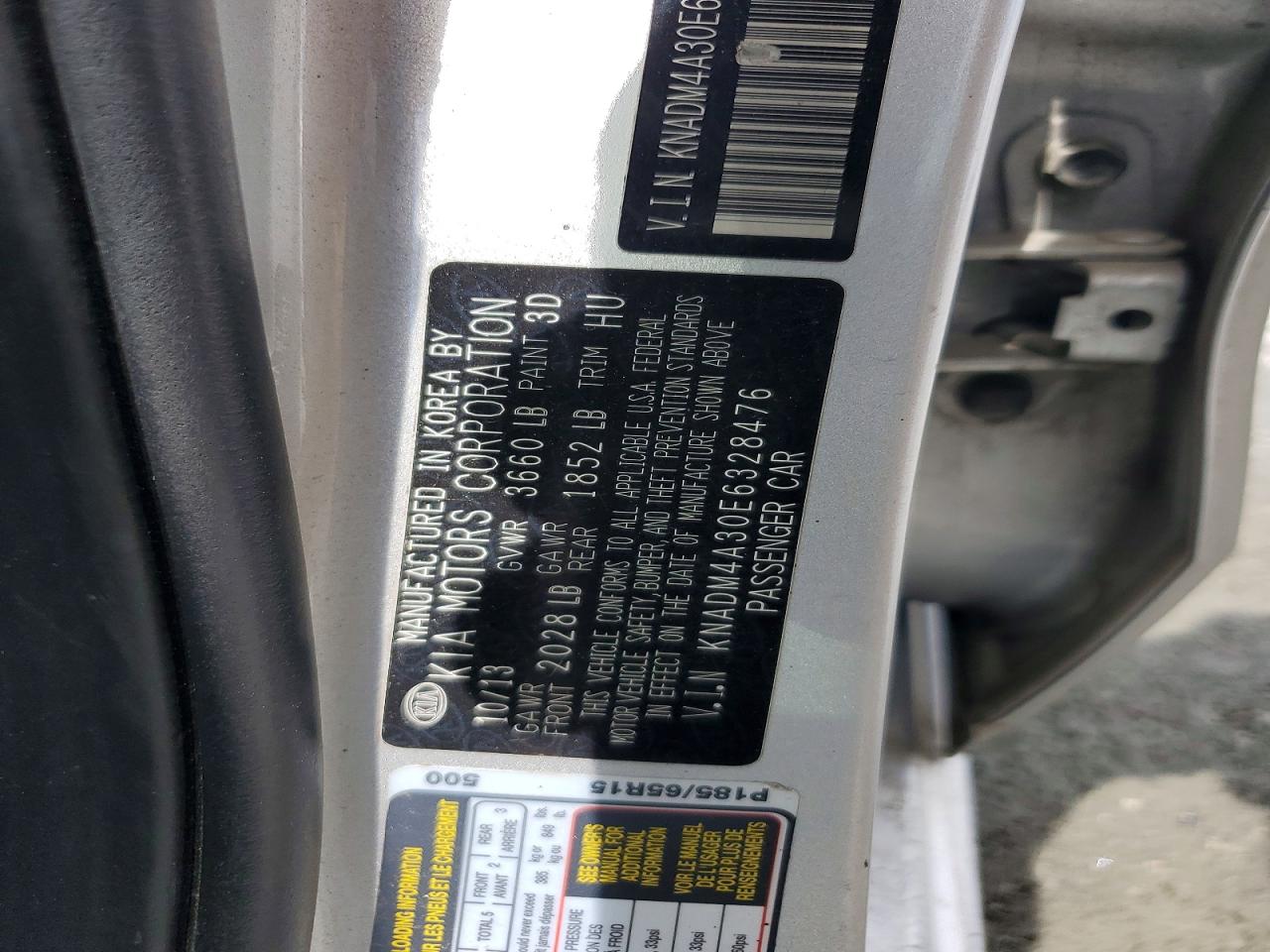 2014 Kia Rio VIN KNADM4A30E6328476 photo 12