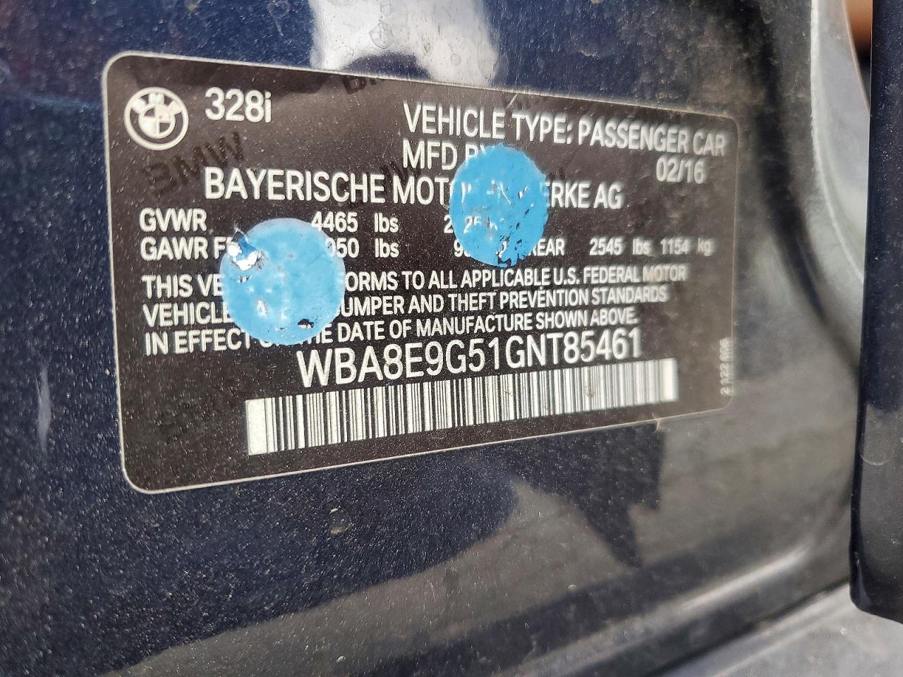 2016 BMW 3 series VIN WBA8E9G51GNT85461 photo 12