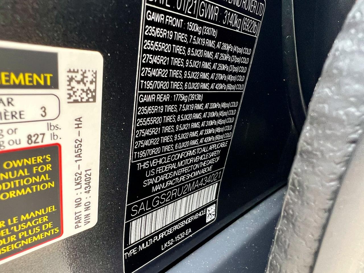 2021 LAND Rangerover VIN SALGS2RU2MA434021 photo 10