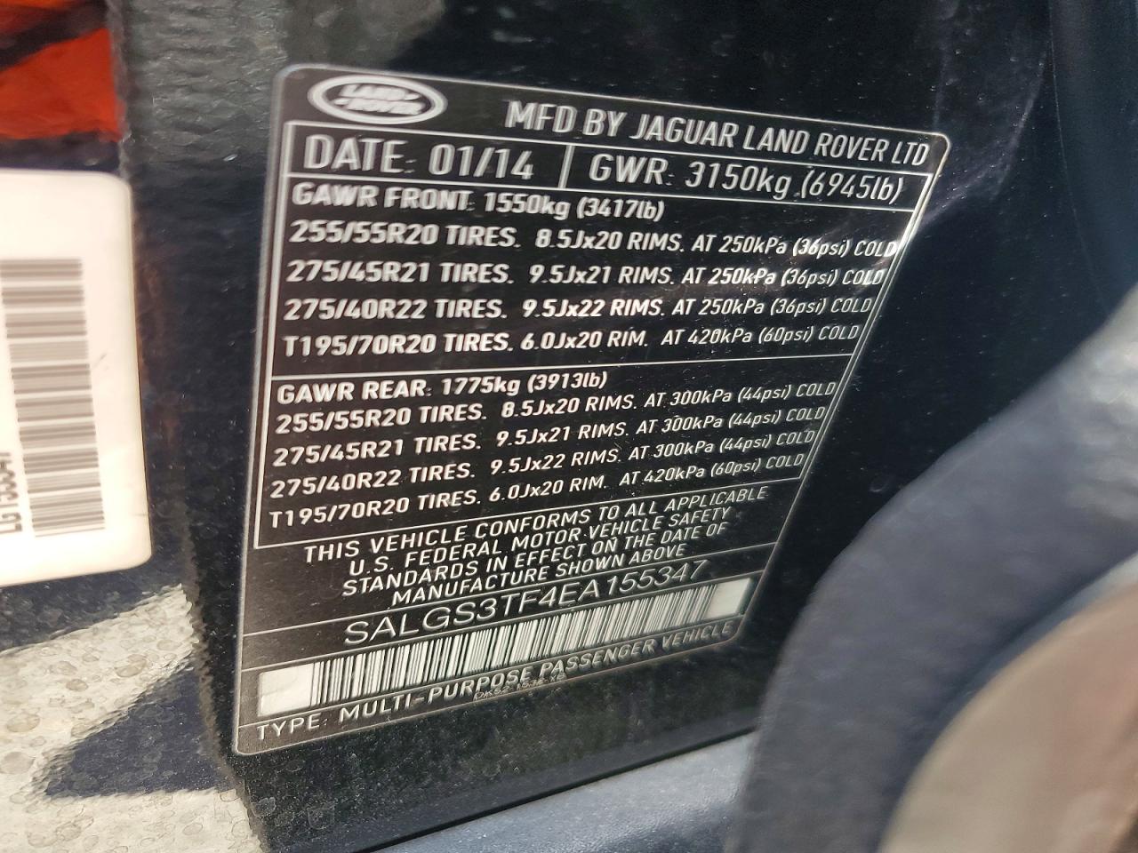 2014 Land Rangerover VIN SALGS3TF4EA155347 photo 12