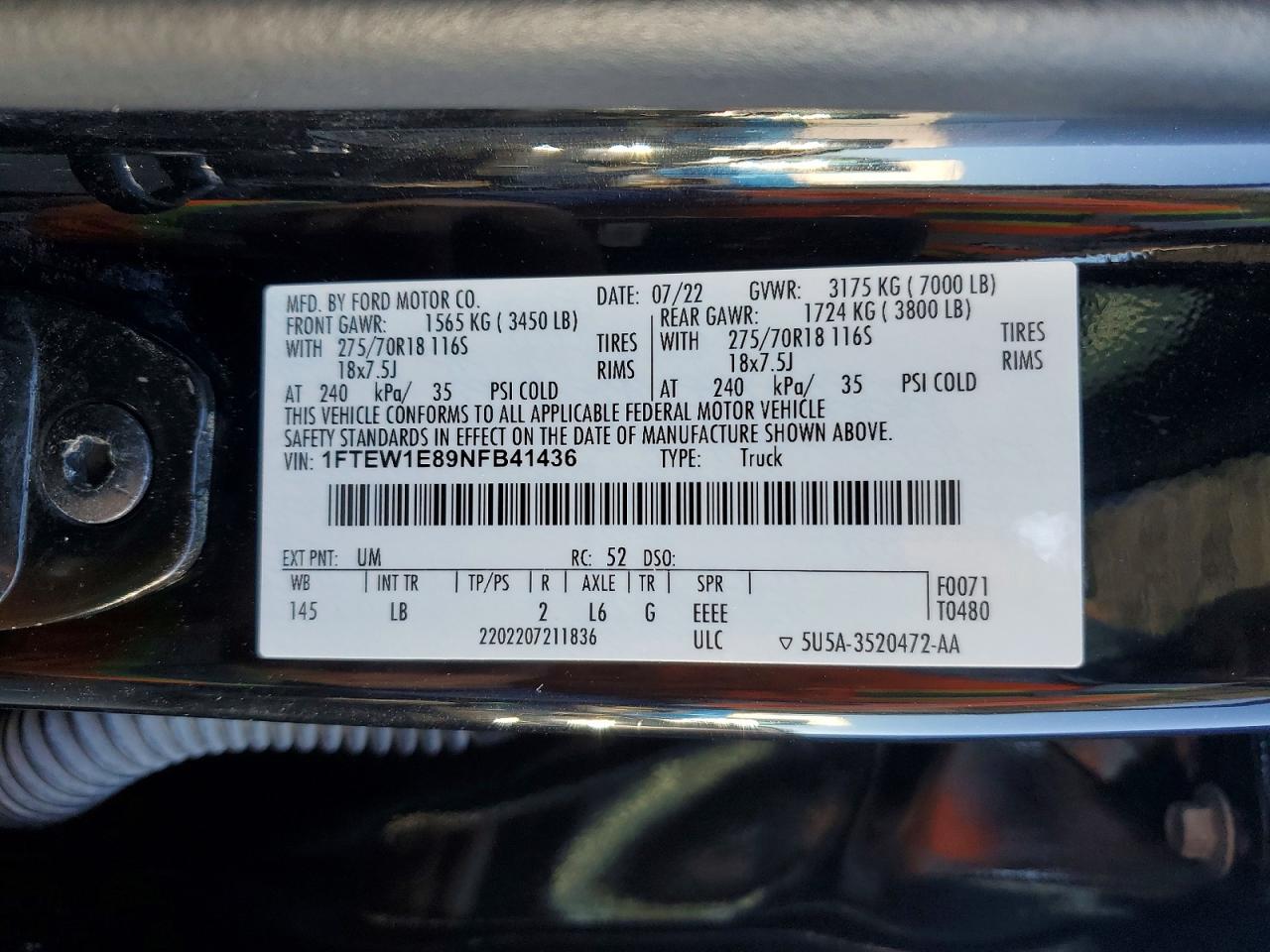 2022 Ford F150 VIN 1FTEW1E89NFB41436 photo 12