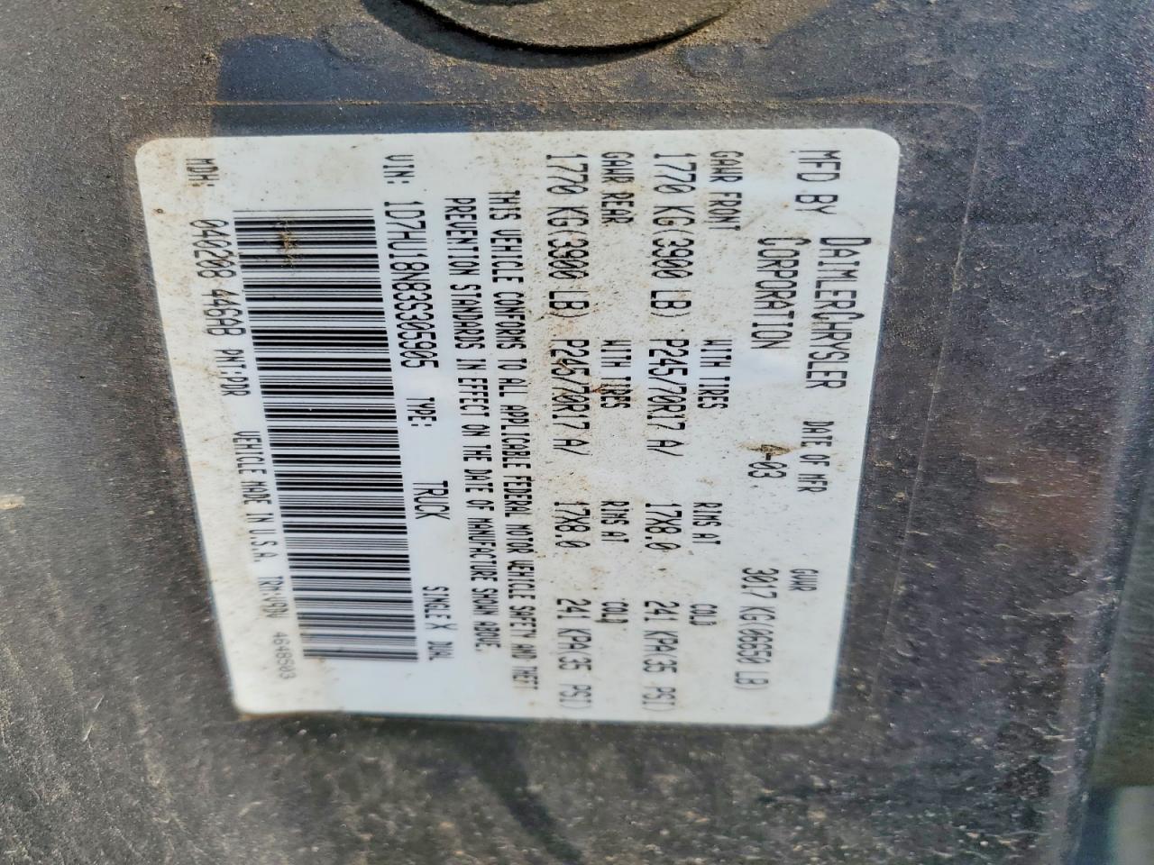 2003 Dodge Ram 1500 VIN 1D7HU18N83S305905 photo 12