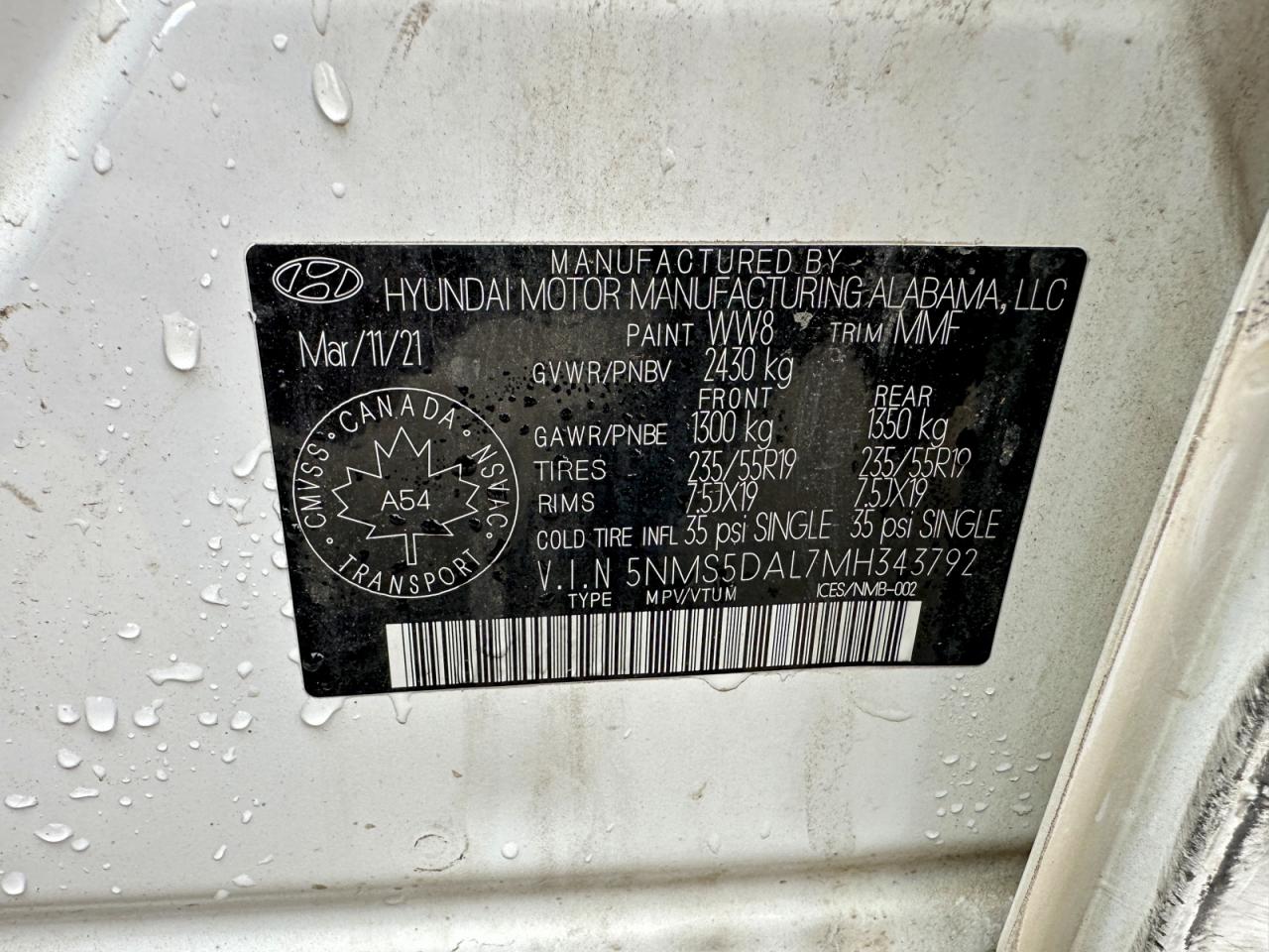 2021 Hyundai Santa fe VIN 5NMS5DAL7MH343792 photo 9