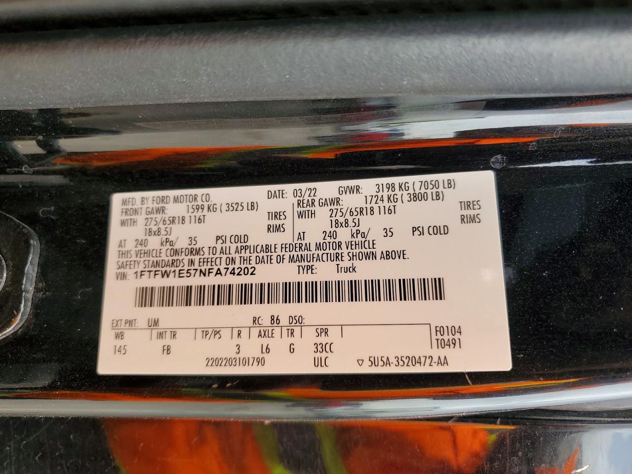 2022 Ford F150 VIN 1FTFW1E57NFA74202 photo 12