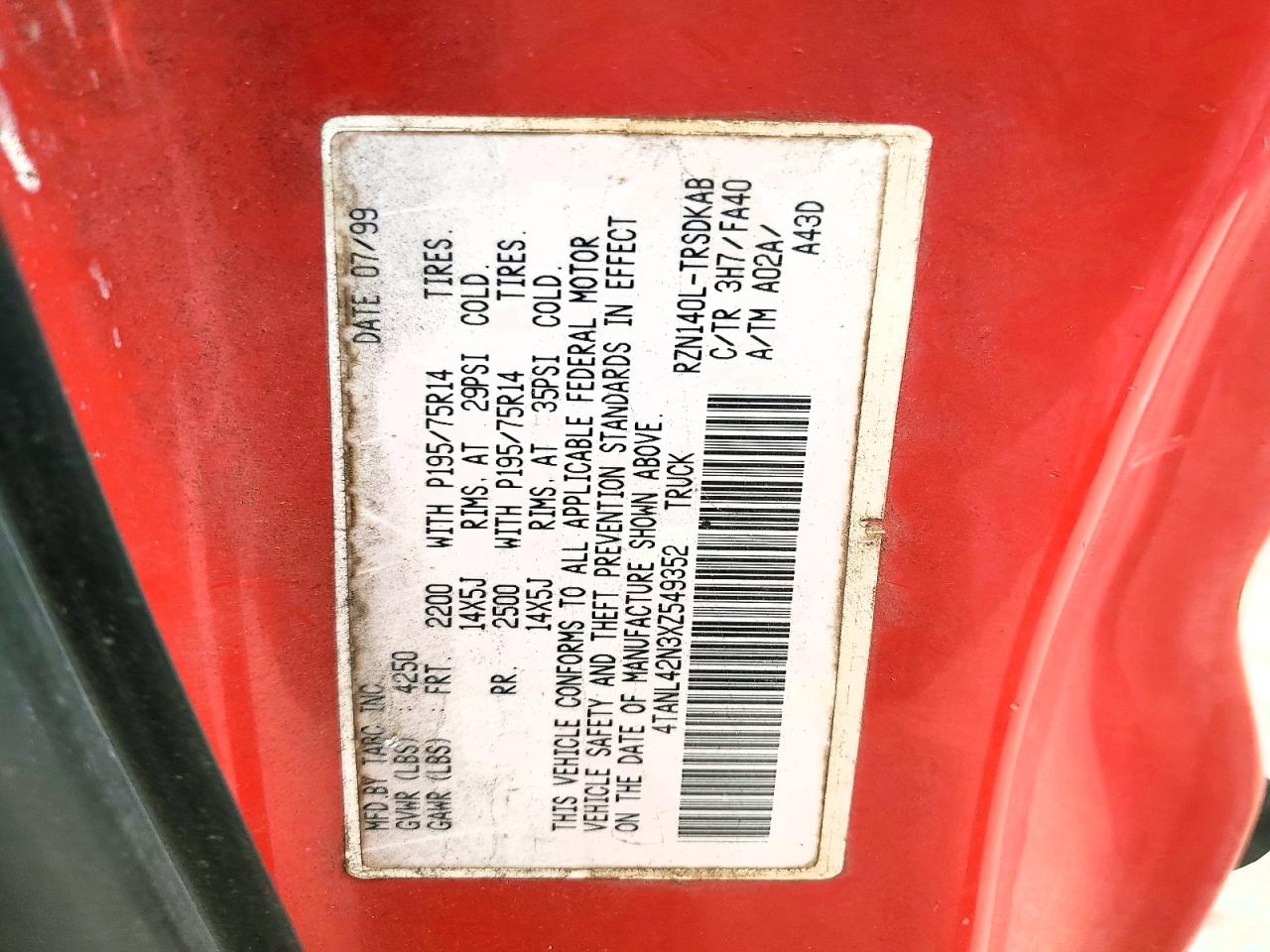 1999 TOYOTA Tacoma VIN 4TANL42N3XZ549352 photo 12