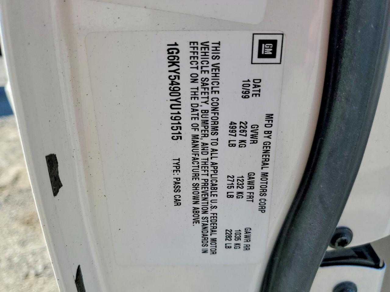2000 CADILLAC Seville VIN 1G6KY5490YU191515 photo 12