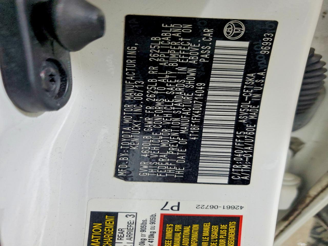 2013 Toyota Camry VIN 4T1BF1FK4DU714049 photo 12