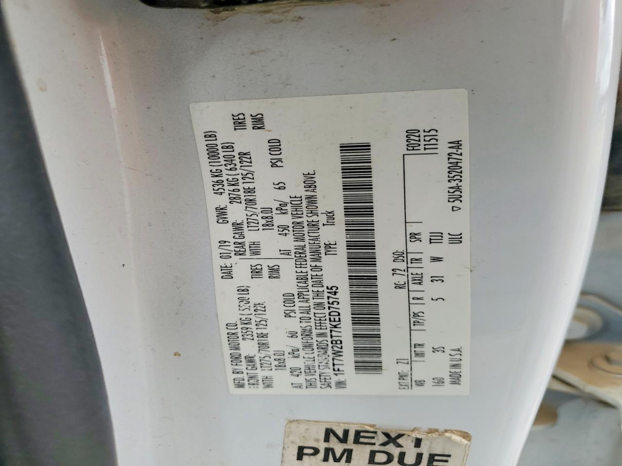 2019 Ford F250 VIN 1FT7W2BT7KED75745 photo 12