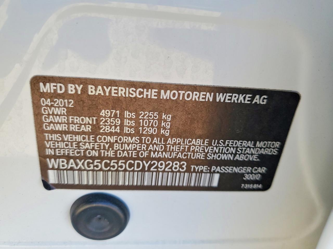 2012 BMW 5 series VIN WBAXG5C55CDY29283 photo 12