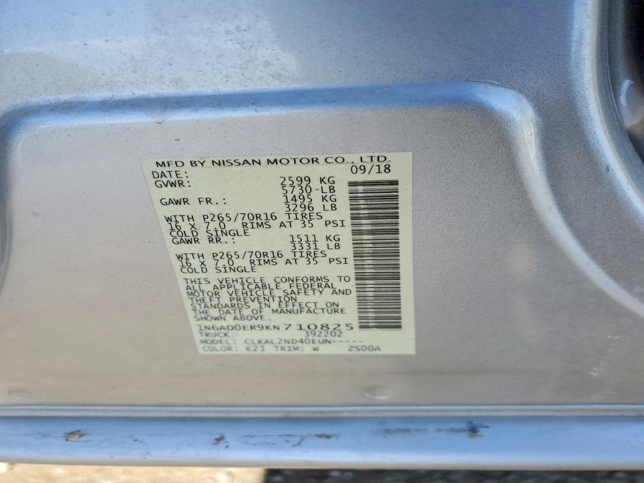 2019 Nissan Frontier VIN 1N6AD0ER9KN710825 photo 12