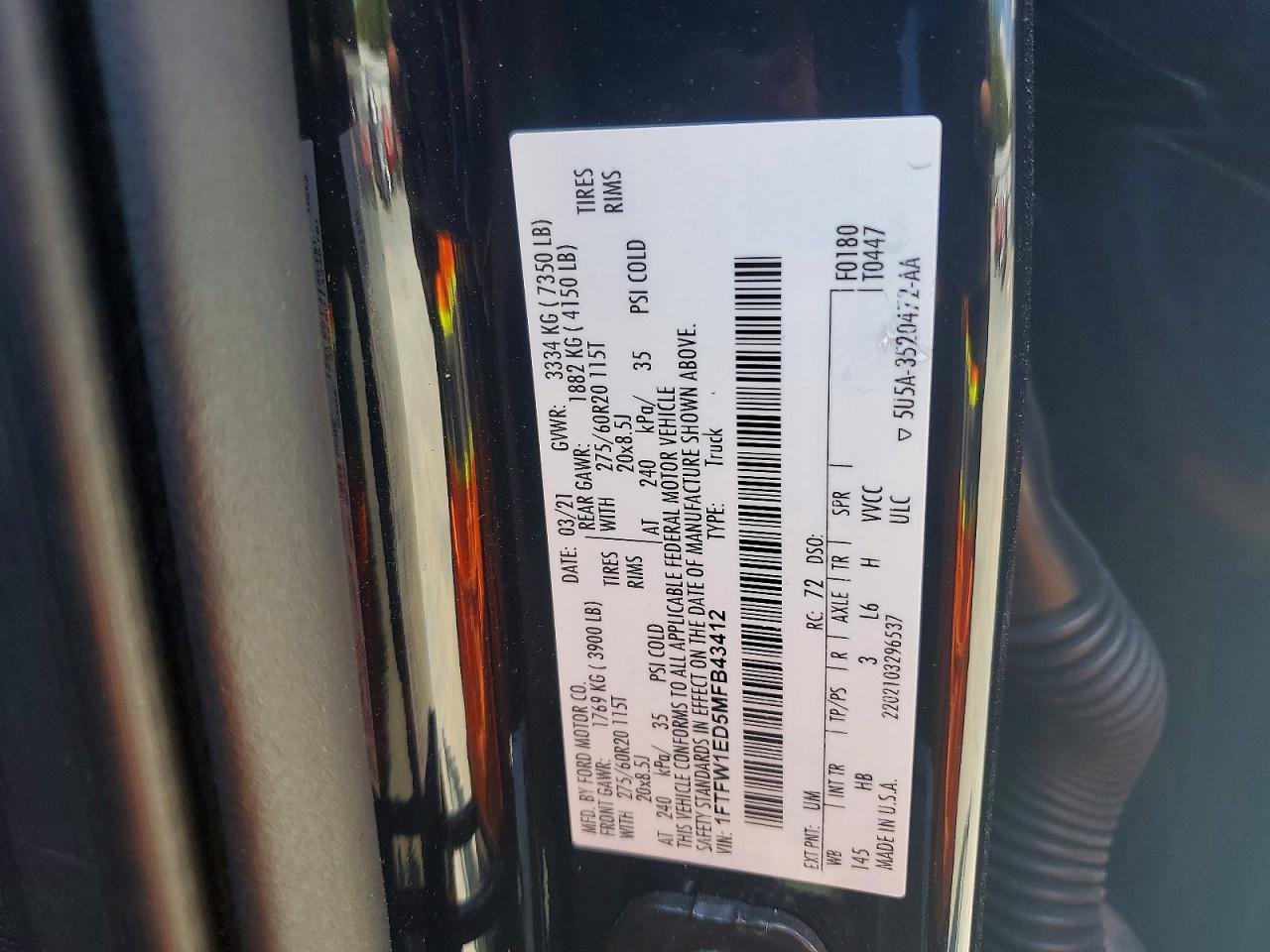 2021 Ford F150 VIN 1FTFW1ED5MFB43412 photo 12
