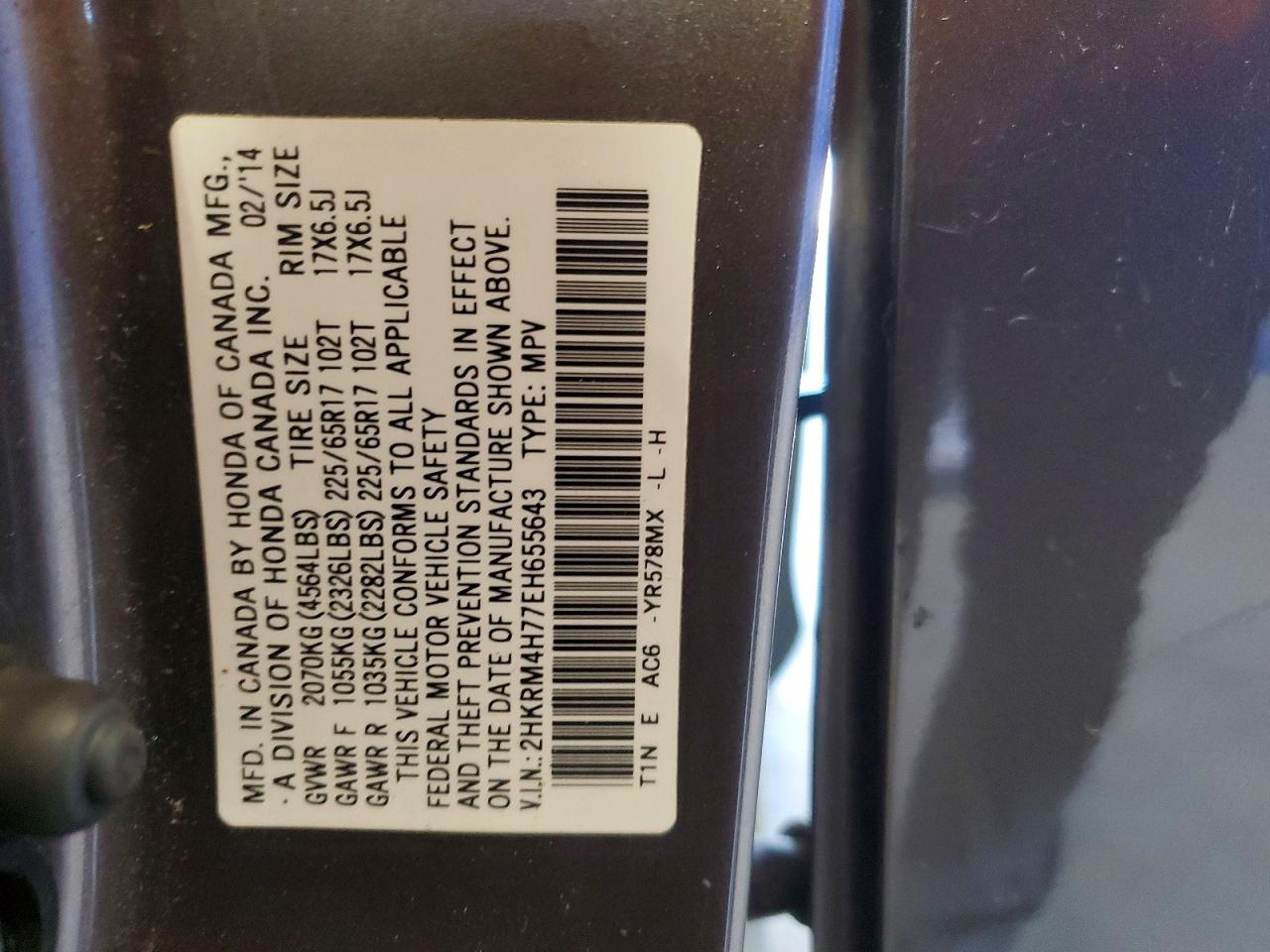 2014 Honda Crv VIN 2HKRM4H77EH655643 photo 12