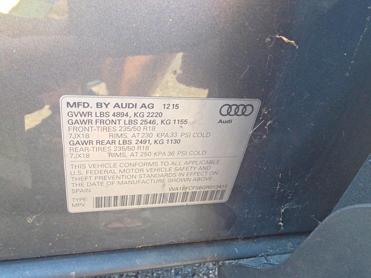 2016 AUDI Q3 VIN WA1EFCFS6GR013415 photo 10
