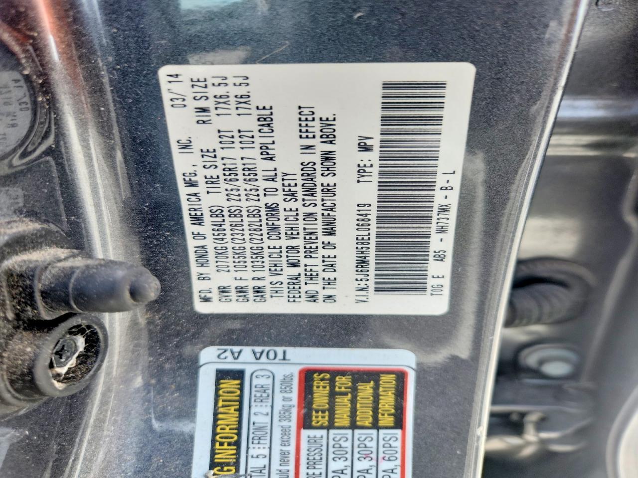 2014 Honda Crv VIN 5J6RM4H58EL068419 photo 12