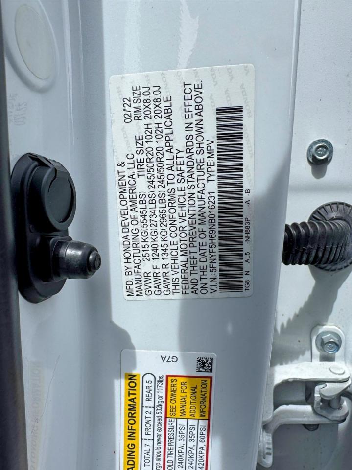 2022 HONDA Pilot VIN 5FNYF5H69NB016231 photo 10