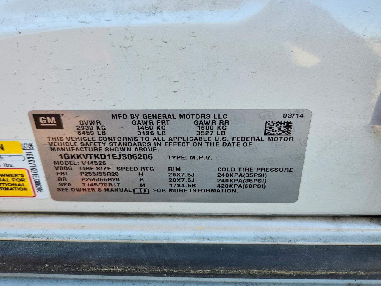 2014 GMC Acadia den VIN 1GKKVTKD1EJ306206 photo 12
