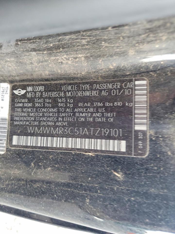 2010 Mini Cooper VIN WMWMR3C51ATZ19101 photo 12