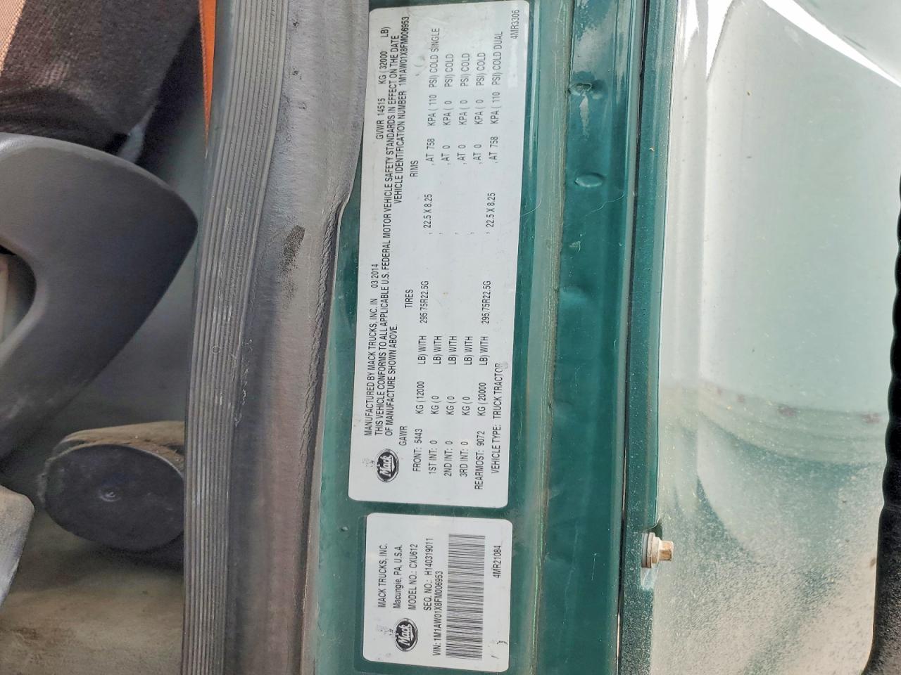 2015 MACK All models VIN 1M1AW01X8FM006953 photo 10