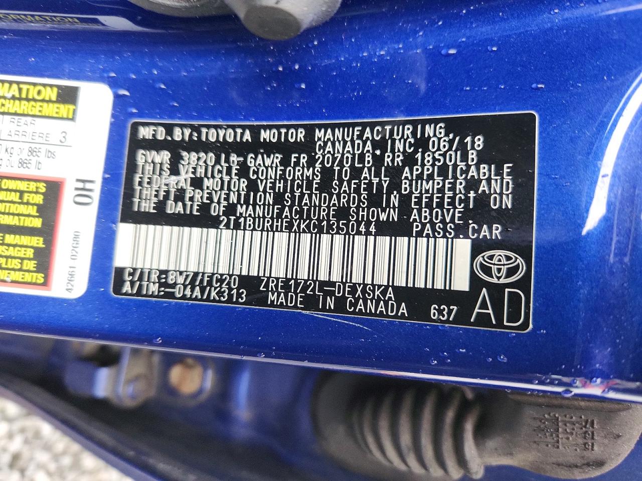 2019 Toyota Corolla VIN 2T1BURHEXKC135044 photo 12