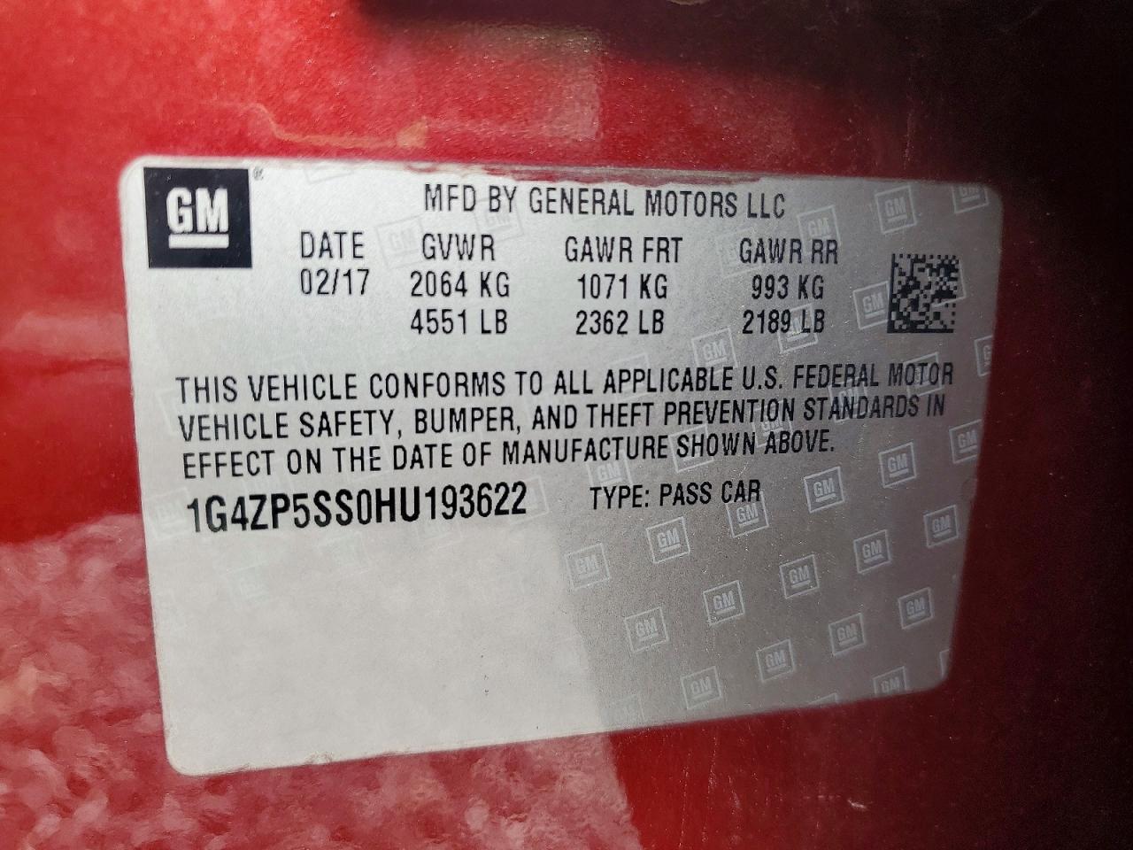 2017 Buick Lacrosse VIN 1G4ZP5SS0HU193622 photo 12