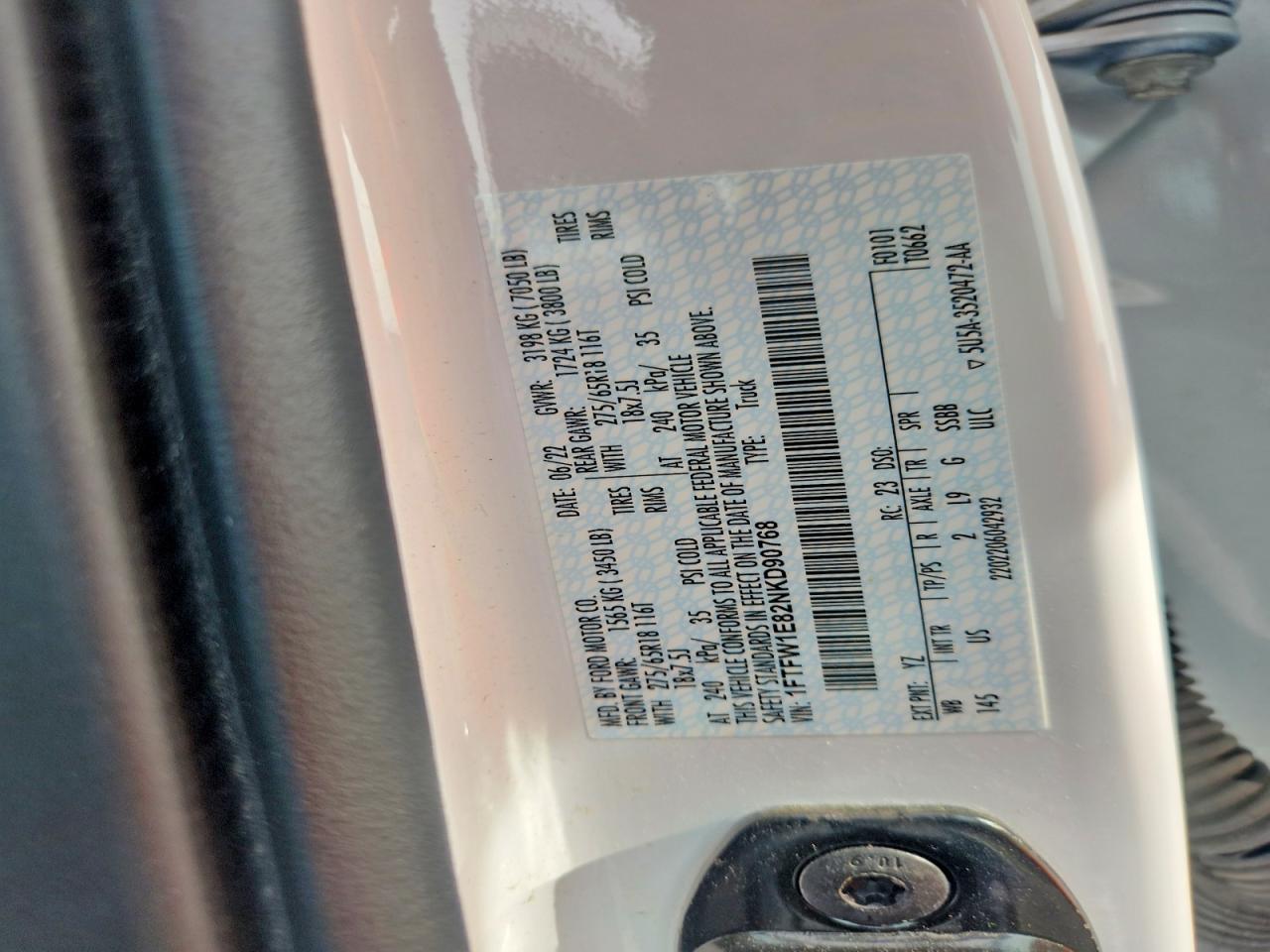 2022 Ford F-150 VIN 1FTFW1E82NKD90768 photo 12