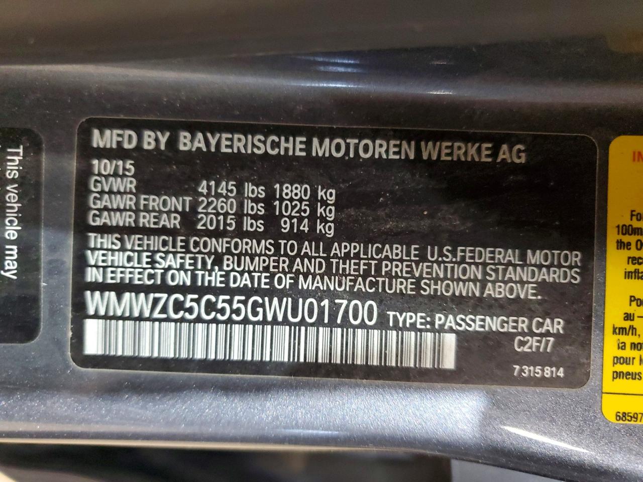 2016 Mini Cooper VIN WMWZC5C55GWU01700 photo 12