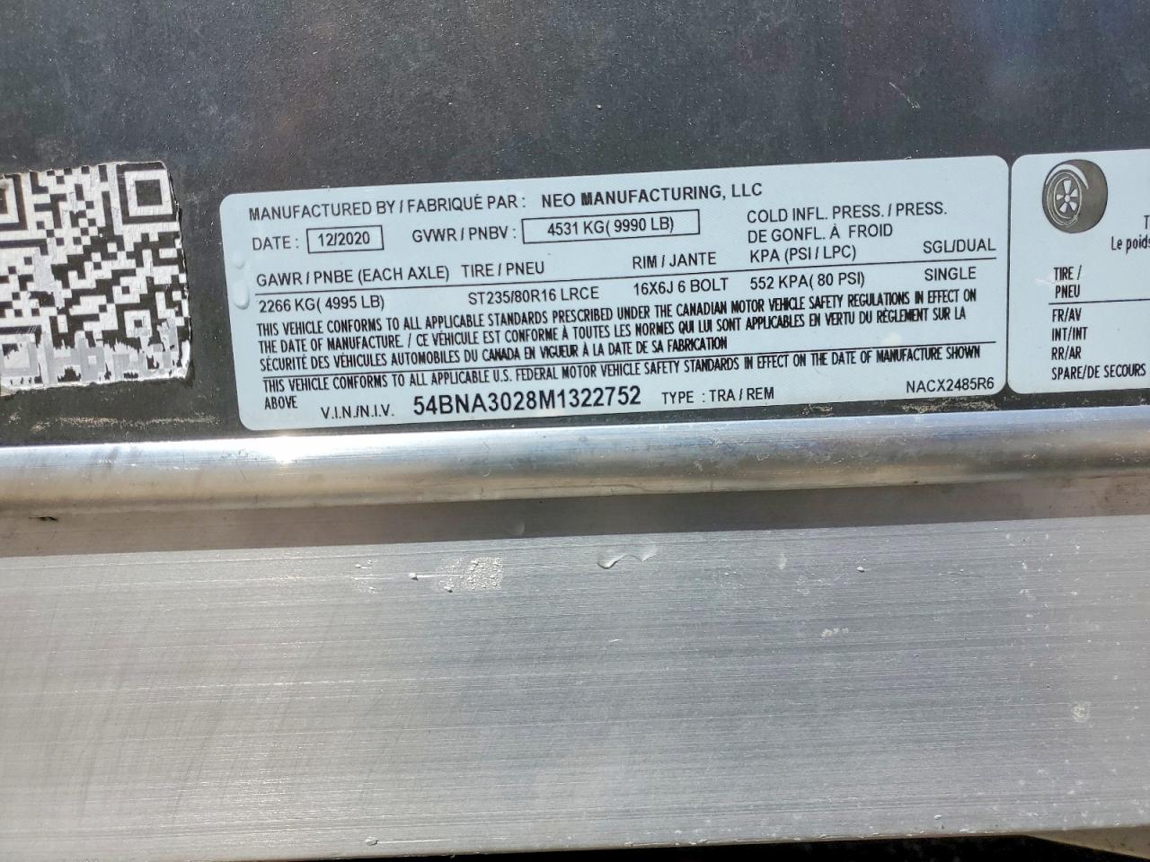 2021 NEO Trailer VIN 54BNA3028M1322752 photo 10