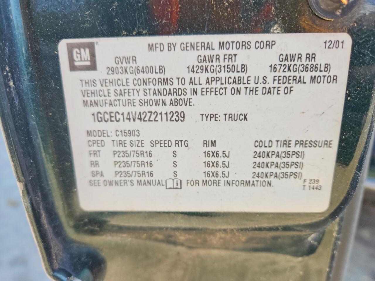 2002 CHEV Silverado VIN 1GCEC14V42Z211239 photo 12