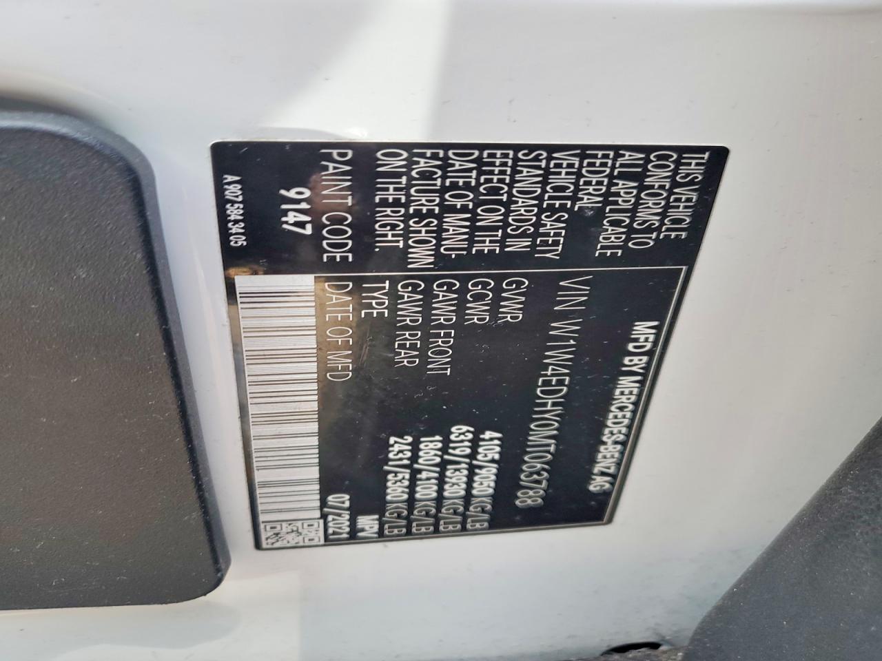 2021 Mercedes-Benz Sprinter VIN W1W4EDHY0MT063788 photo 12