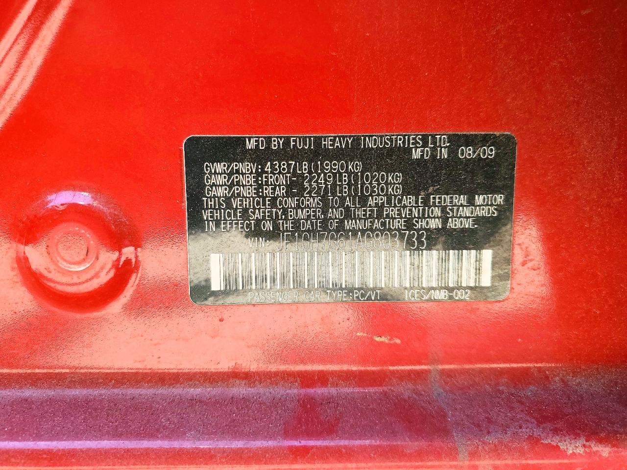 2010 Subaru Wrx VIN JF1GH7G61AG803733 photo 12