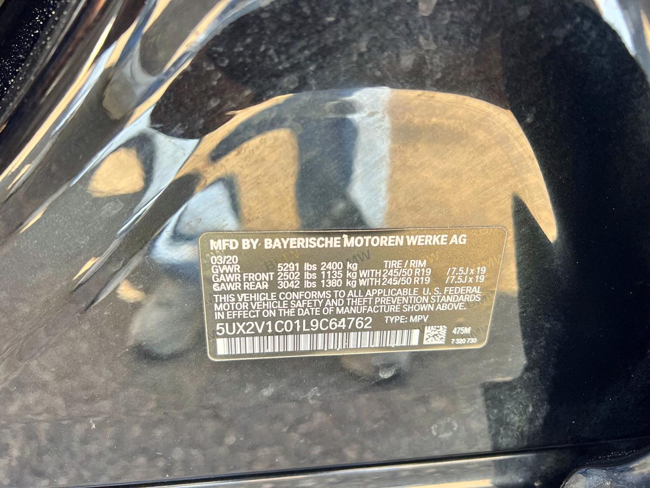 2020 BMW X4 VIN 5UX2V1C01L9C64762 photo 10