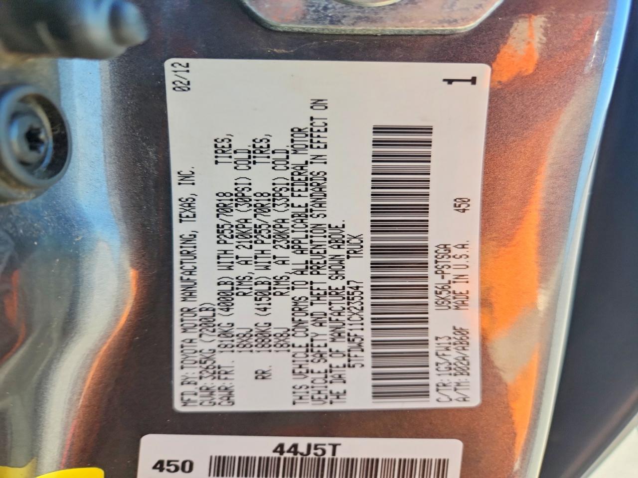 2012 Toyota Tundra VIN 5TFDW5F11CX235547 photo 12