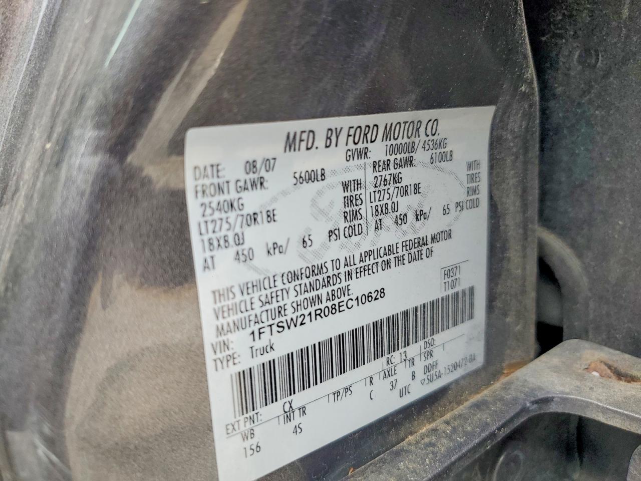 2008 Ford F250 VIN 1FTSW21R08EC10628 photo 12